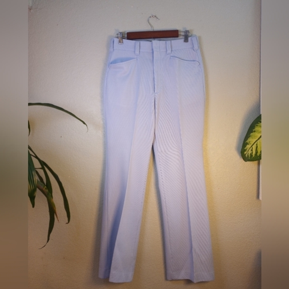 Lee Pants - Lee Vintage Blue And White Pinstriped Classic Casual Polyester Wide Leg Pants